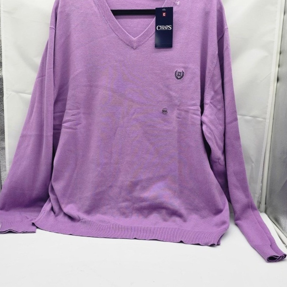 Chaps Sweater Mens XXL Purple NEW Cotton V-Neck Long Sleeve Logo Pullover